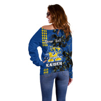 Personalised Hawaii Kaiser High School Off Shoulder Sweater Kakau Mix Hibiscus Happy 52nd Anniversary - Wonder Print Shop