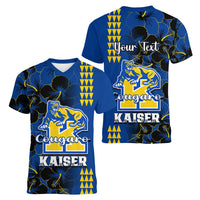 Personalised Hawaii Kaiser High School Women V Neck T Shirt Kakau Mix Hibiscus Happy 52nd Anniversary - Wonder Print Shop