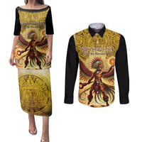 Mexico Panquetzaliztli Couples Matching Puletasi and Long Sleeve Button Shirt Huitzilopochtli - Aztec God of Sun and War - Wonder Print Shop