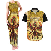 Mexico Panquetzaliztli Couples Matching Tank Maxi Dress and Hawaiian Shirt Huitzilopochtli - Aztec God of Sun and War - Wonder Print Shop