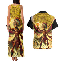 Mexico Panquetzaliztli Couples Matching Tank Maxi Dress and Hawaiian Shirt Huitzilopochtli - Aztec God of Sun and War - Wonder Print Shop