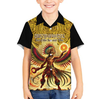 Mexico Panquetzaliztli Family Matching Long Sleeve Bodycon Dress and Hawaiian Shirt Huitzilopochtli - Aztec God of Sun and War - Wonder Print Shop