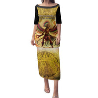 Mexico Panquetzaliztli Family Matching Puletasi and Hawaiian Shirt Huitzilopochtli - Aztec God of Sun and War - Wonder Print Shop