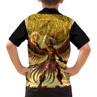 Mexico Panquetzaliztli Family Matching Short Sleeve Bodycon Dress and Hawaiian Shirt Huitzilopochtli - Aztec God of Sun and War - Wonder Print Shop
