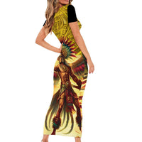 Mexico Panquetzaliztli Family Matching Short Sleeve Bodycon Dress and Hawaiian Shirt Huitzilopochtli - Aztec God of Sun and War - Wonder Print Shop