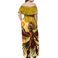 Mexico Panquetzaliztli Off Shoulder Maxi Dress Huitzilopochtli - Aztec God of Sun and War - Wonder Print Shop