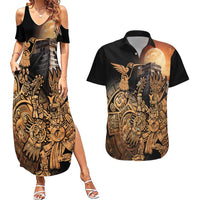 Mexico Warrior Couples Matching Summer Maxi Dress and Hawaiian Shirt Huitzilopochtli With Aztec Hummingbird - Wonder Print Shop