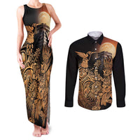 Mexico Warrior Couples Matching Tank Maxi Dress and Long Sleeve Button Shirt Huitzilopochtli With Aztec Hummingbird - Wonder Print Shop