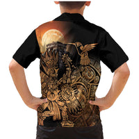 Mexico Warrior Family Matching Mermaid Dress and Hawaiian Shirt Huitzilopochtli With Aztec Hummingbird - Wonder Print Shop