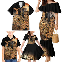 Mexico Warrior Family Matching Mermaid Dress and Hawaiian Shirt Huitzilopochtli With Aztec Hummingbird - Wonder Print Shop