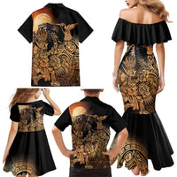Mexico Warrior Family Matching Mermaid Dress and Hawaiian Shirt Huitzilopochtli With Aztec Hummingbird - Wonder Print Shop