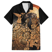 Mexico Warrior Family Matching Off Shoulder Short Dress and Hawaiian Shirt Huitzilopochtli With Aztec Hummingbird - Wonder Print Shop