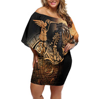 Mexico Warrior Family Matching Off Shoulder Short Dress and Hawaiian Shirt Huitzilopochtli With Aztec Hummingbird - Wonder Print Shop