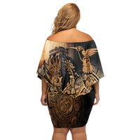 Mexico Warrior Family Matching Off Shoulder Short Dress and Hawaiian Shirt Huitzilopochtli With Aztec Hummingbird - Wonder Print Shop
