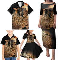Mexico Warrior Family Matching Puletasi and Hawaiian Shirt Huitzilopochtli With Aztec Hummingbird - Wonder Print Shop