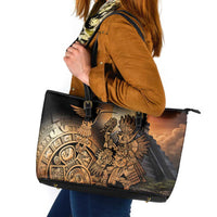 Mexico Warrior Leather Tote Bag Huitzilopochtli With Aztec Hummingbird - Wonder Print Shop