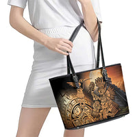 Mexico Warrior Leather Tote Bag Huitzilopochtli With Aztec Hummingbird - Wonder Print Shop