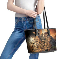 Mexico Warrior Leather Tote Bag Huitzilopochtli With Aztec Hummingbird - Wonder Print Shop