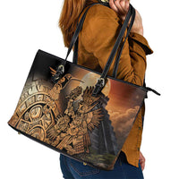 Mexico Warrior Leather Tote Bag Huitzilopochtli With Aztec Hummingbird - Wonder Print Shop