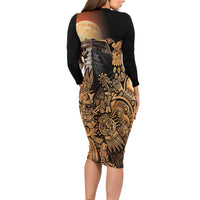 Mexico Warrior Long Sleeve Bodycon Dress Huitzilopochtli With Aztec Hummingbird - Wonder Print Shop