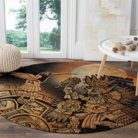 Mexico Warrior Round Carpet Huitzilopochtli With Aztec Hummingbird