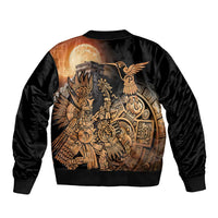 Mexico Warrior Sleeve Zip Bomber Jacket Huitzilopochtli With Aztec Hummingbird - Wonder Print Shop