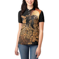 Mexico Warrior Women Polo Shirt Huitzilopochtli With Aztec Hummingbird - Wonder Print Shop