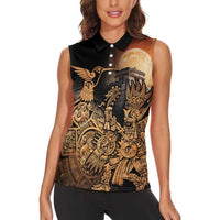 Mexico Warrior Women Sleeveless Polo Shirt Huitzilopochtli With Aztec Hummingbird - Wonder Print Shop