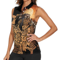 Mexico Warrior Women Sleeveless Polo Shirt Huitzilopochtli With Aztec Hummingbird - Wonder Print Shop