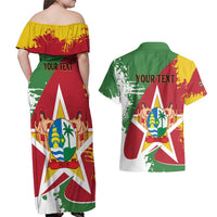 Personalized Suriname Independence Day Couples Matching Off Shoulder Maxi Dress and Hawaiian Shirt Coat Of Arms - Flag Style - Wonder Print Shop
