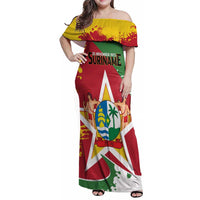 Personalized Suriname Independence Day Family Matching Off Shoulder Maxi Dress and Hawaiian Shirt Coat Of Arms - Flag Style - Wonder Print Shop