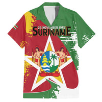 Personalized Suriname Independence Day Family Matching Short Sleeve Bodycon Dress and Hawaiian Shirt Coat Of Arms - Flag Style - Wonder Print Shop