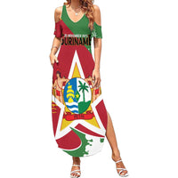 Personalized Suriname Independence Day Family Matching Summer Maxi Dress and Hawaiian Shirt Coat Of Arms - Flag Style - Wonder Print Shop