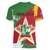 Personalized Suriname Independence Day Women V-Neck T-Shirt Coat Of Arms - Flag Style - Wonder Print Shop