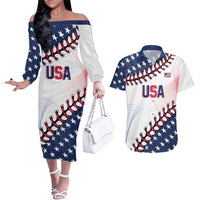 Custom Baseball 2024 USA Couples Matching Off The Shoulder Long Sleeve Dress and Hawaiian Shirt Go United States - Wonder Print Shop