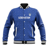 Uzbekistan Football Custom Baseball Jacket Come On White Wolves Blue - Wonder Print Shop