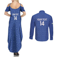 Uzbekistan Football Custom Couples Matching Summer Maxi Dress and Long Sleeve Button Shirt Come On White Wolves Blue - Wonder Print Shop
