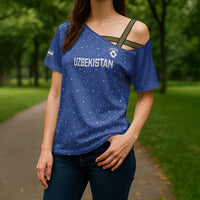 Uzbekistan Football Custom Cross Shoulder Shirt Come On White Wolves Blue - Wonder Print Shop