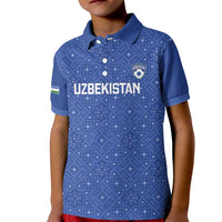 Uzbekistan Football Custom Kid Polo Shirt Come On White Wolves Blue - Wonder Print Shop