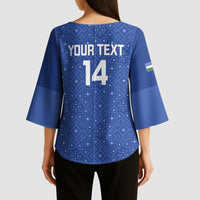 Uzbekistan Football Custom Kimono Sleeve Blouse Come On White Wolves Blue - Wonder Print Shop