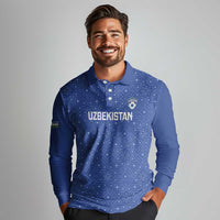 Uzbekistan Football Custom Long Sleeve Polo Shirt Come On White Wolves Blue - Wonder Print Shop