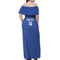 Uzbekistan Football Custom Off Shoulder Maxi Dress Come On White Wolves Blue - Wonder Print Shop