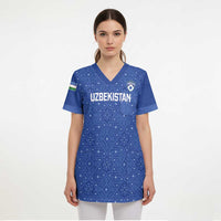 Uzbekistan Football Custom Scrub Top Come On White Wolves Blue - Wonder Print Shop