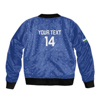Uzbekistan Football Custom Sleeve Zip Bomber Jacket Come On White Wolves Blue - Wonder Print Shop
