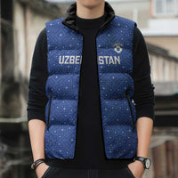 Uzbekistan Football Custom Sleeveless Puffer Jacket Come On White Wolves Blue - Wonder Print Shop