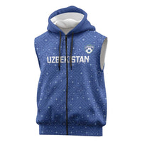 Uzbekistan Football Custom Sleeveless Zip Hoodie Come On White Wolves Blue - Wonder Print Shop