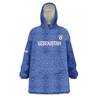 Uzbekistan Football Custom Wearable Blanket Hoodie Come On White Wolves Blue - Wonder Print Shop