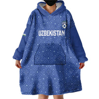 Uzbekistan Football Custom Wearable Blanket Hoodie Come On White Wolves Blue - Wonder Print Shop