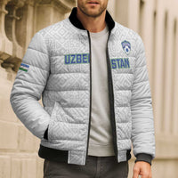Uzbekistan Football Custom Bomber Puffer Jacket Come On White Wolves White - Wonder Print Shop