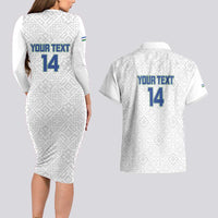 Uzbekistan Football Custom Couples Matching Long Sleeve Bodycon Dress and Hawaiian Shirt Come On White Wolves White - Wonder Print Shop